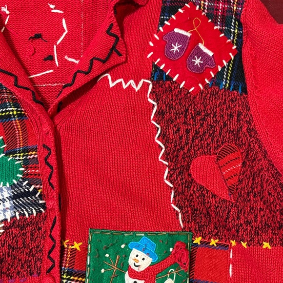 Designers Originals Studio Joy Festive Red Patchwork Christmas Cardigan Size 1X - Picture 4 of 15